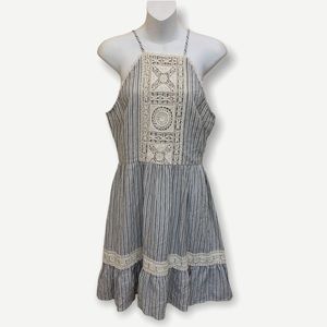 Altar'd State Embroidered Casual Mini Dress Stripes Sleeveless M